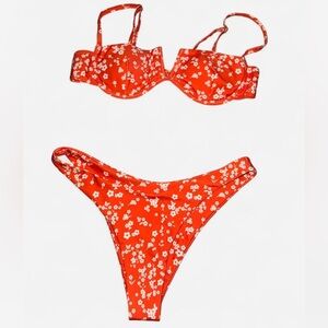Orange Floral Two-Piece Bikini Set